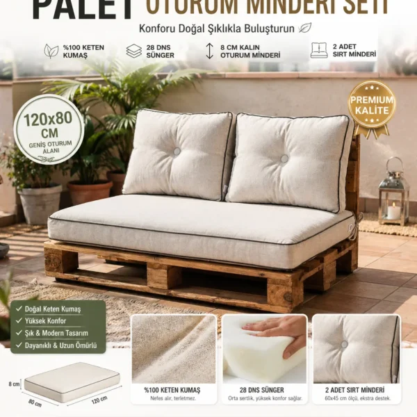 120*80 Palet Minderi Takımı Oturum ve Sırt Keten Kumaş
