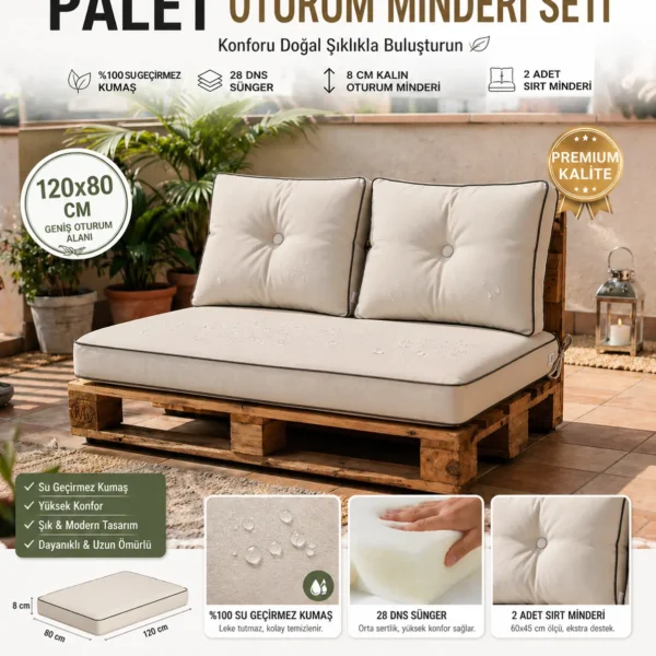 120*80 Palet Minderi Takımı Oturum ve Sırt Su Geçirmez Kumaş