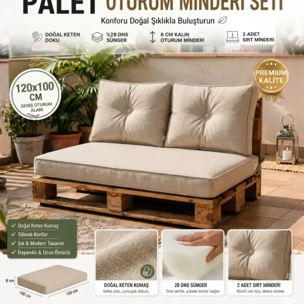 120*100 Palet Minderi Takımı Oturum ve Sırt Keten Kumaş