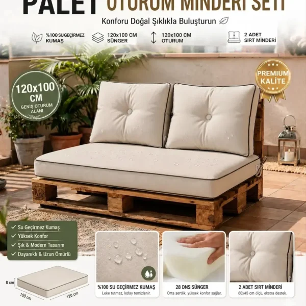 120*100 Palet Minderi Takımı Oturum ve Sırt Su Geçirmez Kumaş