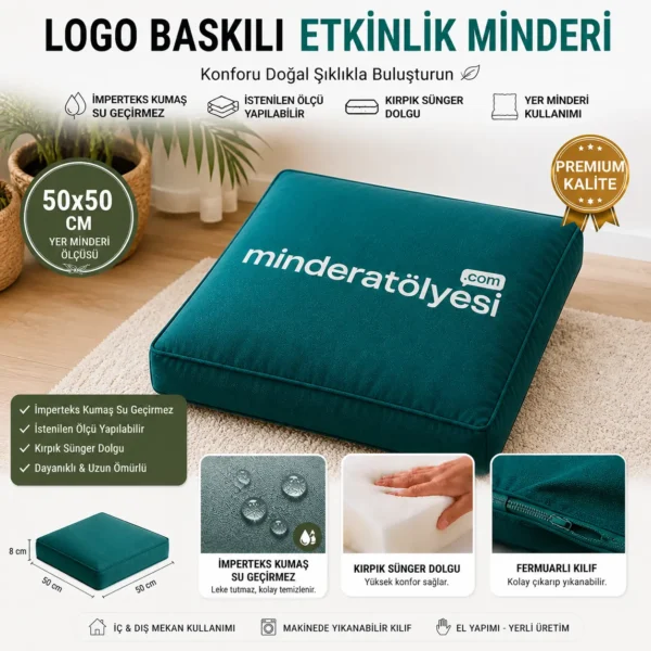 Yer Minderi İmperteks 50*50 Kırpıntı Dolgu Logo Baskılı Su Geçirmez Etkinlik / Konser Minderi